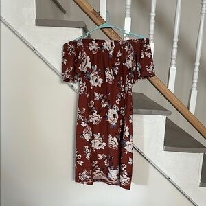 Floral Off-Shoulder Dress in Burgundy